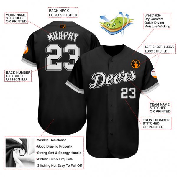 Preschool Custom Black White-Gray Authentic Baseball Jersey