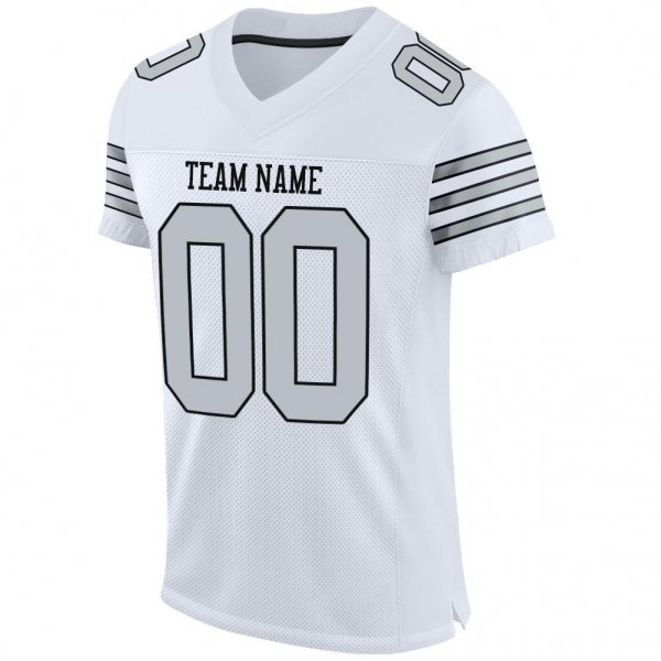 Men's Custom White Silver-Black Mesh Authentic Football Jersey