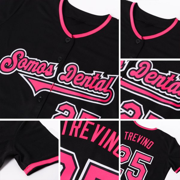 Women's Custom Black Pink-White Authentic Baseball Jersey