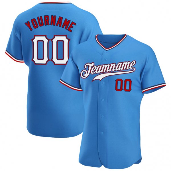 Preschool Custom Powder Blue White-Red Authentic Baseball Jersey