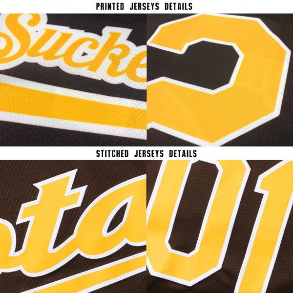 Youth Custom Brown Gold-White Baseball Jersey