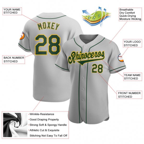 Preschool Custom Gray Green-Gold Authentic Baseball Jersey