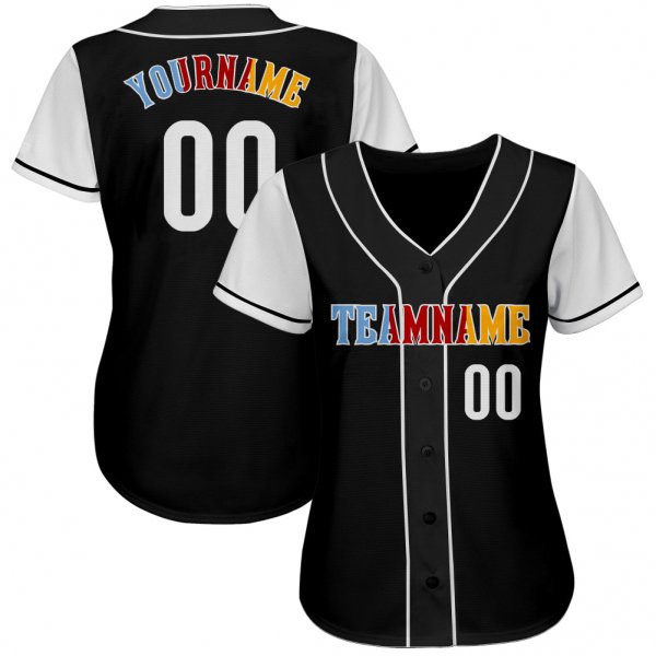 Women's Custom Black White-Gold Authentic Baseball Jersey