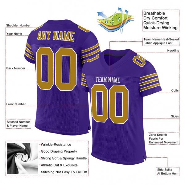 Men's Custom Purple Old Gold-White Mesh Authentic Football Jersey