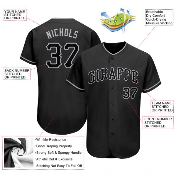 Kid's Custom Black Black-Gray Authentic Baseball Jersey