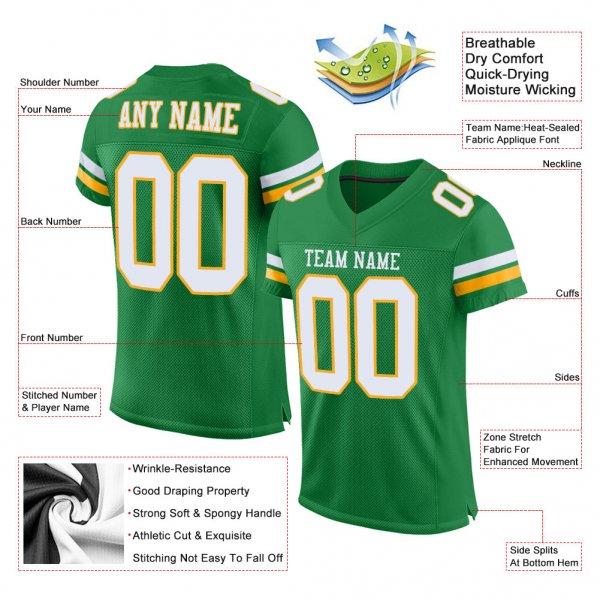 Kid's Custom Kelly Green White-Gold Mesh Authentic Football Jersey