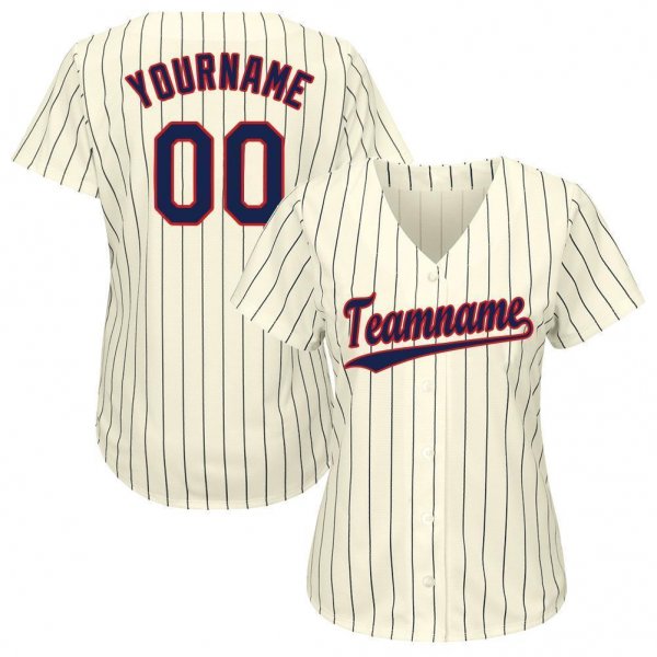 Men's Custom Cream Navy Pinstripe Navy-Red Baseball Jersey