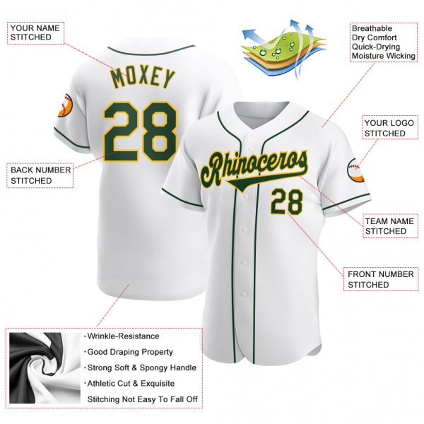 Men's Custom White Green-Gold Authentic Baseball Jersey