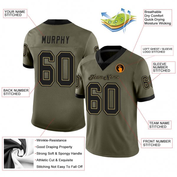 Men's Custom Olive Black-Old Gold Mesh Football Jersey