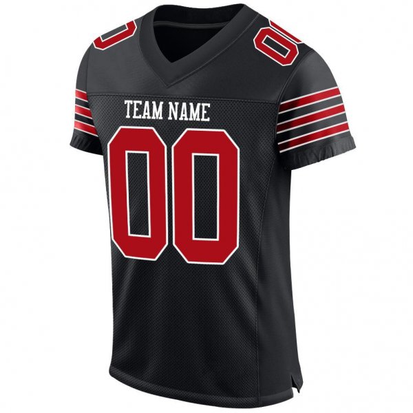 Women's Custom Black Red-White Mesh Authentic Football Jersey