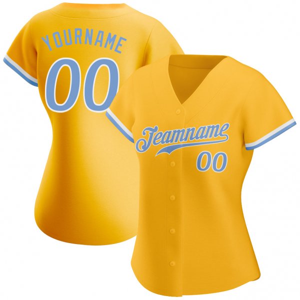 Preschool Custom Gold Light Blue-White Authentic Baseball Jersey