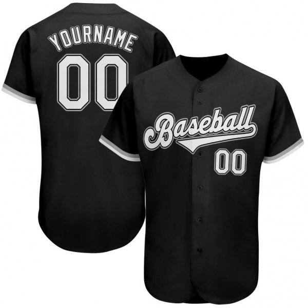 Kid's Custom Black White-Gray Authentic Baseball Jersey