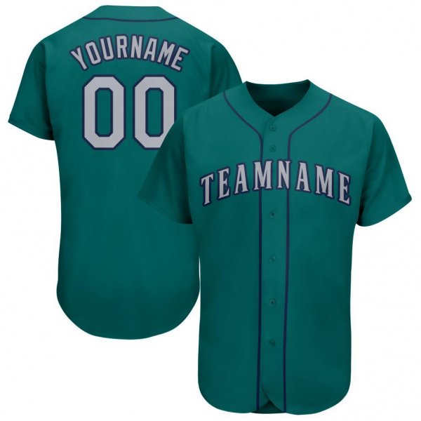 Youth Custom Aqua Gray-Navy Baseball Jersey