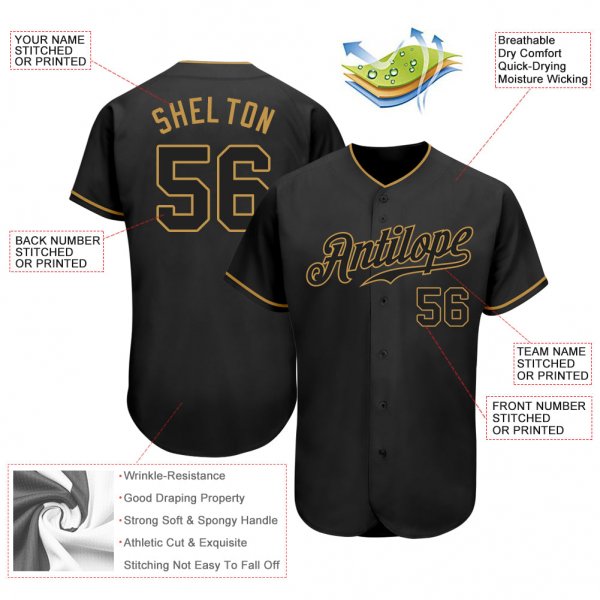 Kid's Custom Black Black-Old Gold Authentic Baseball Jersey