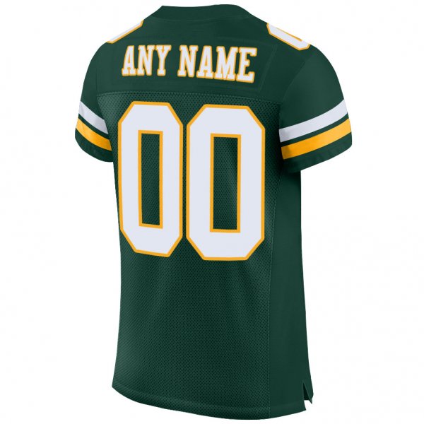 Men's Custom Green White-Gold Mesh Authentic Football Jersey