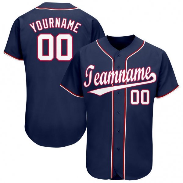 Youth Custom Navy White-Red Baseball Jersey