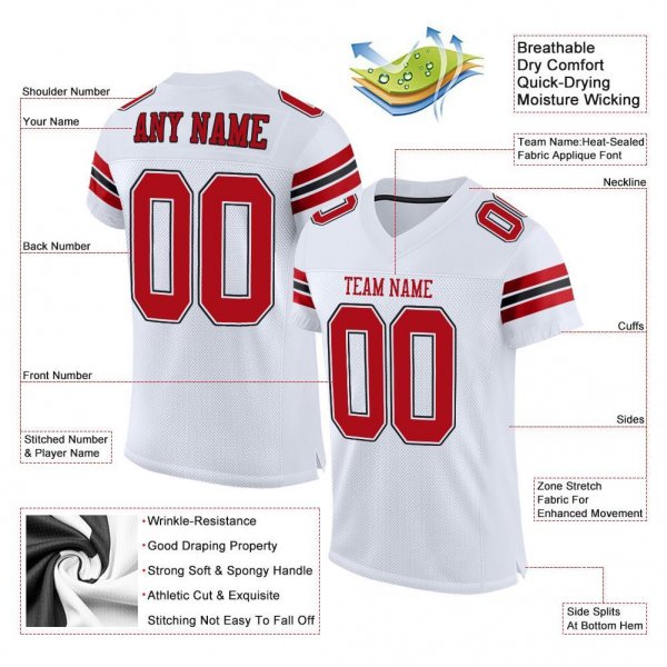 Kid's Custom White Red-Black Mesh Authentic Football Jersey