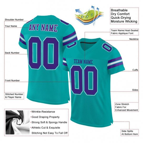 Women's Custom Aqua Purple-White Mesh Authentic Football Jersey