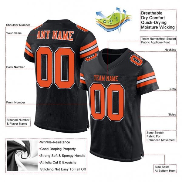 Women's Custom Black Orange-White Mesh Authentic Football Jersey