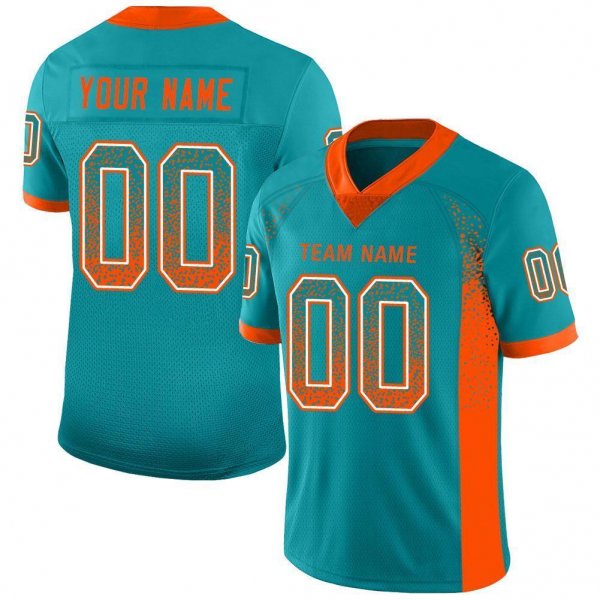 Women's Custom Aqua Orange-White Mesh Drift Fashion Football Jersey