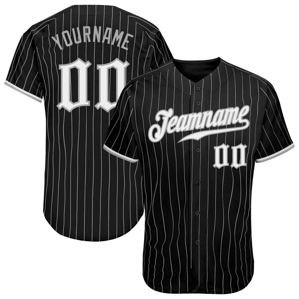 Preschool Custom Black Gray Pinstripe White-Gray Authentic Baseball Jersey