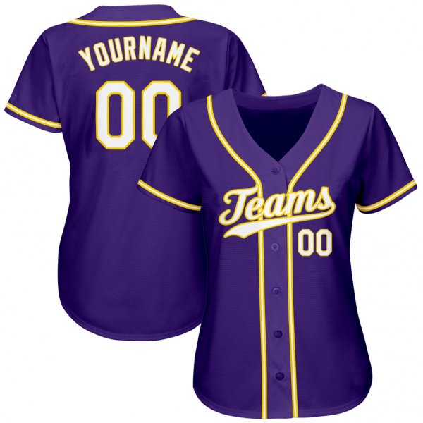 Women's Custom Purple White-Gold Authentic Baseball Jersey