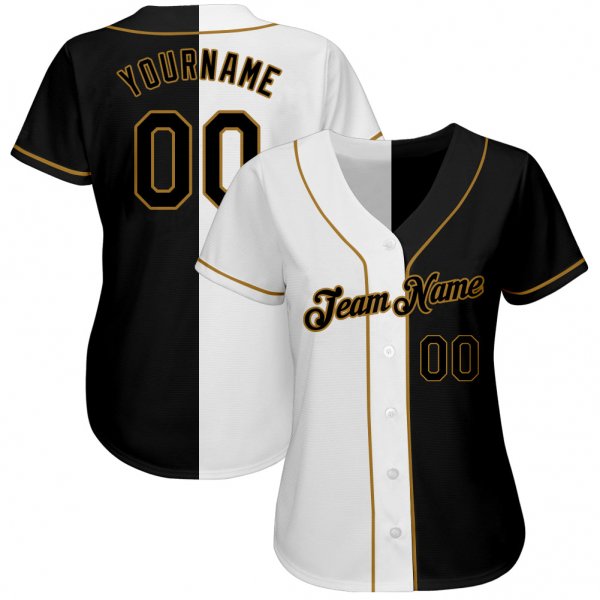 Kid's Custom White-Black Old Gold Authentic Split Fashion Baseball Jersey