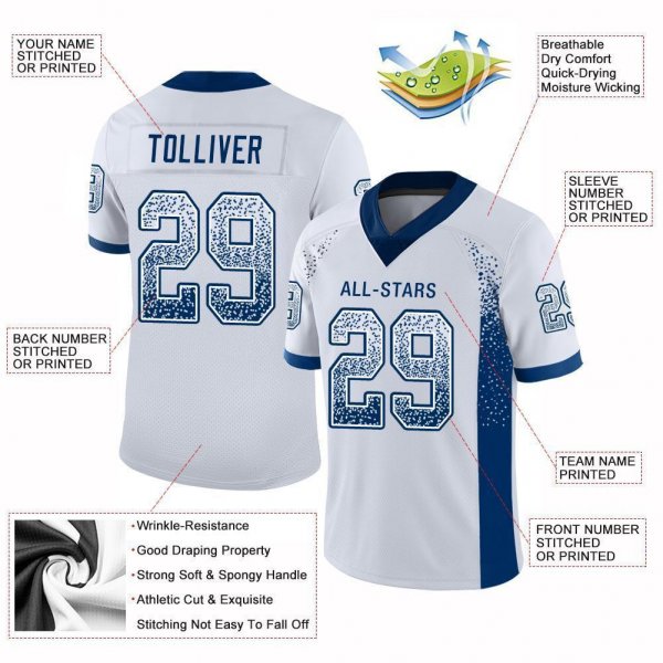 Women's Custom White Royal Mesh Drift Fashion Football Jersey