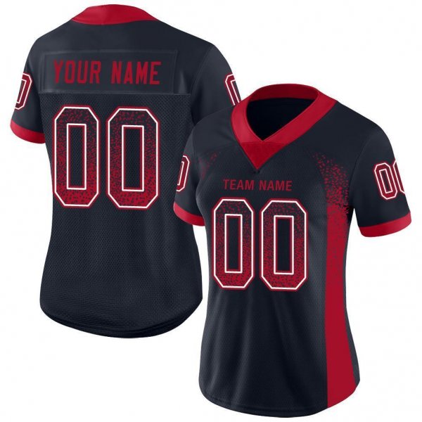 Women's Custom Navy Red-White Mesh Drift Fashion Football Jersey