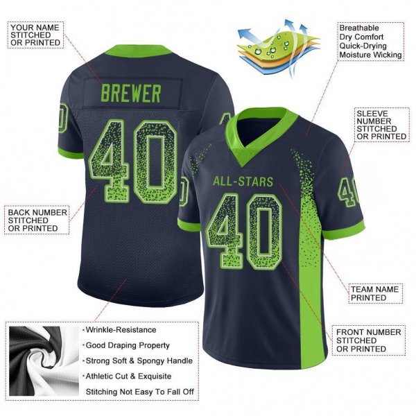 Women's Custom Navy Neon Green-Gray Mesh Drift Fashion Football Jersey