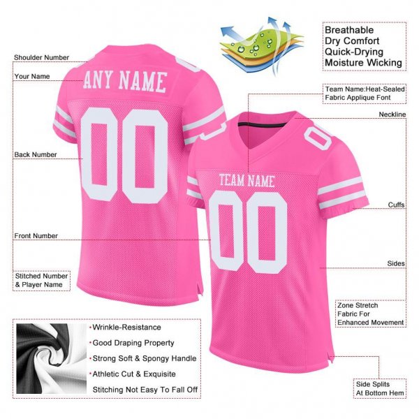 Women's Custom Pink White Mesh Authentic Football Jersey