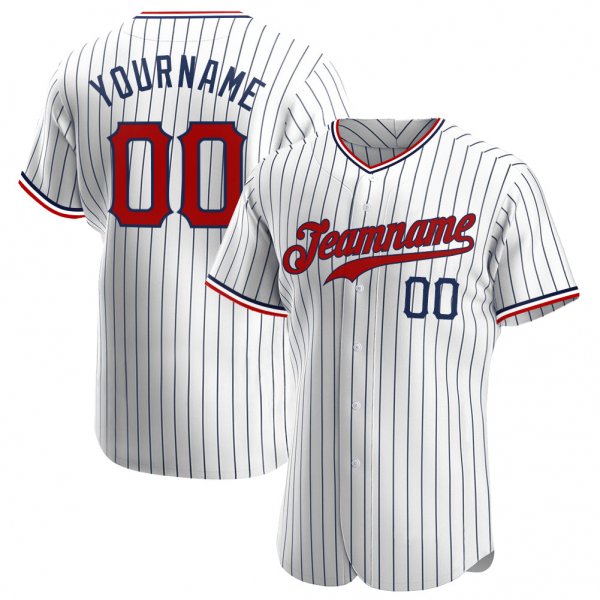 Women's Custom White Navy Pinstripe Red-Navy Authentic Baseball Jersey