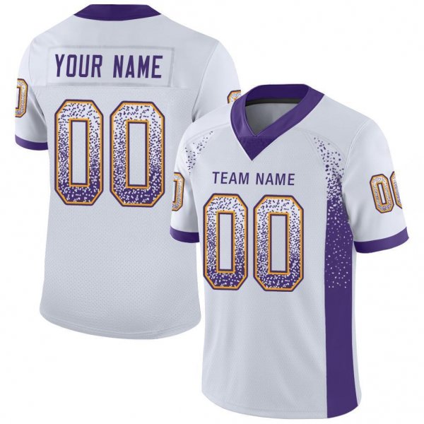 Youth Custom White Purple-Gold Mesh Drift Fashion Football Jersey