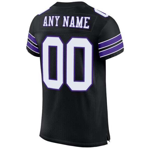 Women's Custom Black White-Purple Mesh Authentic Football Jersey