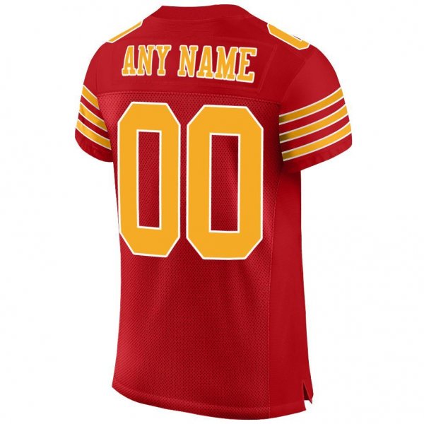 Men's Custom Red Gold-White Mesh Authentic Football Jersey