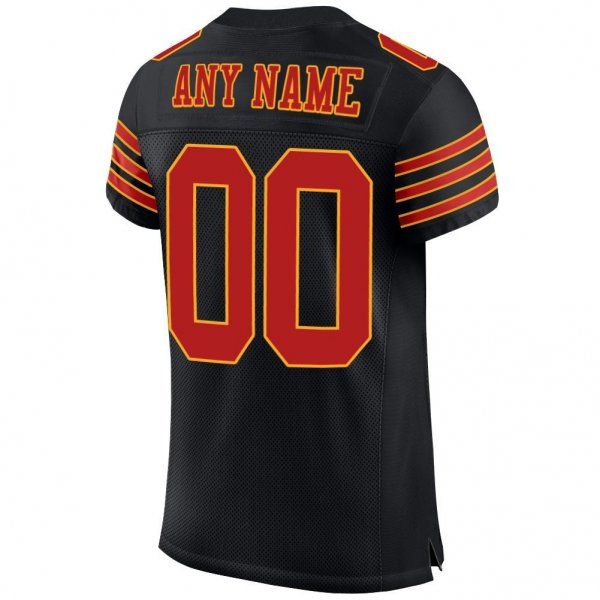 Kid's Custom Black Scarlet-Gold Mesh Authentic Football Jersey