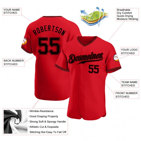 Men's Custom Red Black Authentic Baseball Jersey