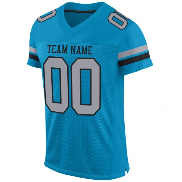 Women's Custom Panther Blue Light Gray-Black Mesh Authentic Football Jersey