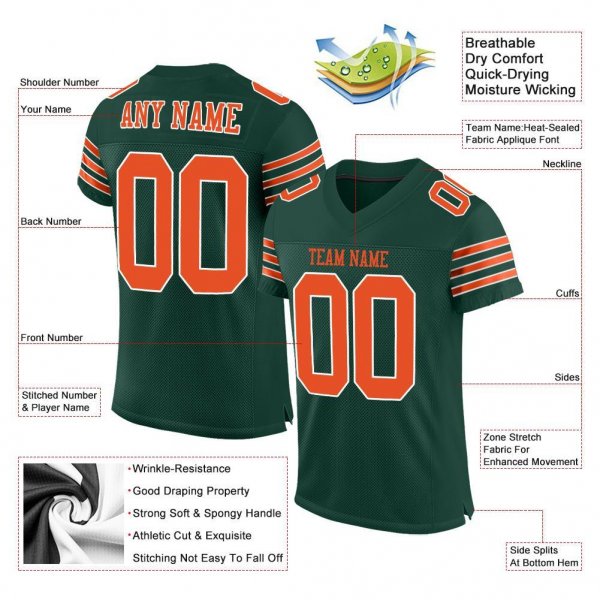 Men's Custom Green Orange-White Mesh Authentic Football Jersey