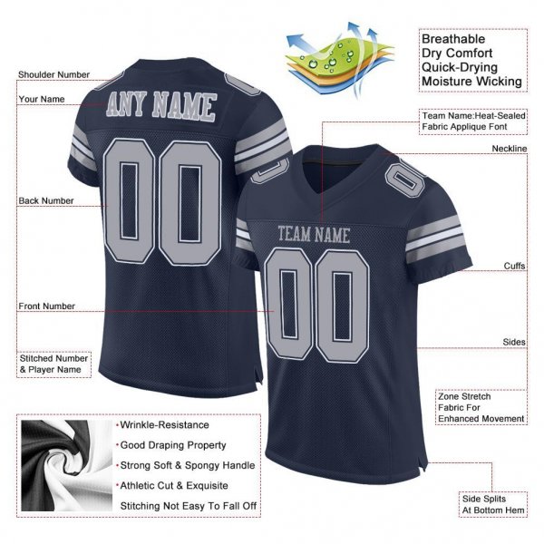 Preschool Custom Navy Gray-White Mesh Authentic Football Jersey