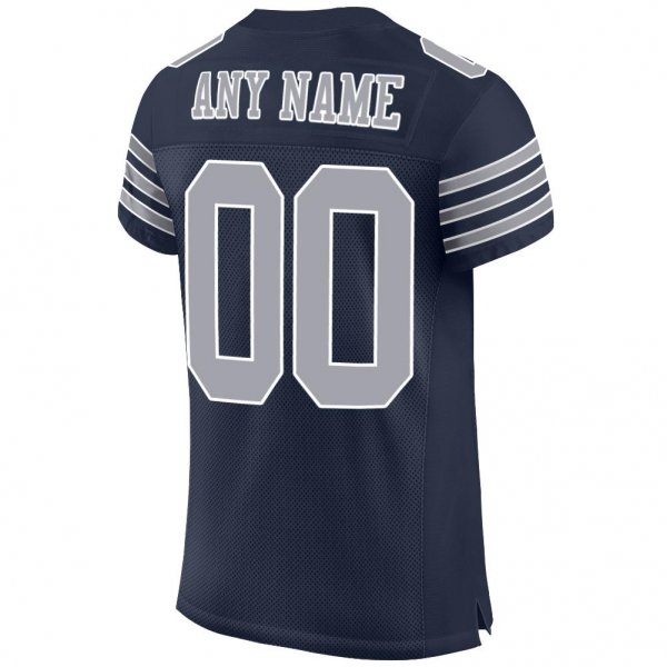 Kid's Custom Navy Gray-White Mesh Authentic Football Jersey