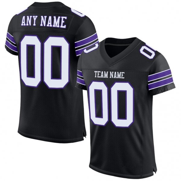 Women's Custom Black White-Purple Mesh Authentic Football Jersey