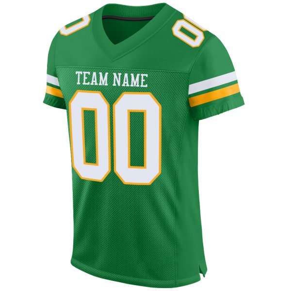 Women's Custom Kelly Green White-Gold Mesh Authentic Football Jersey