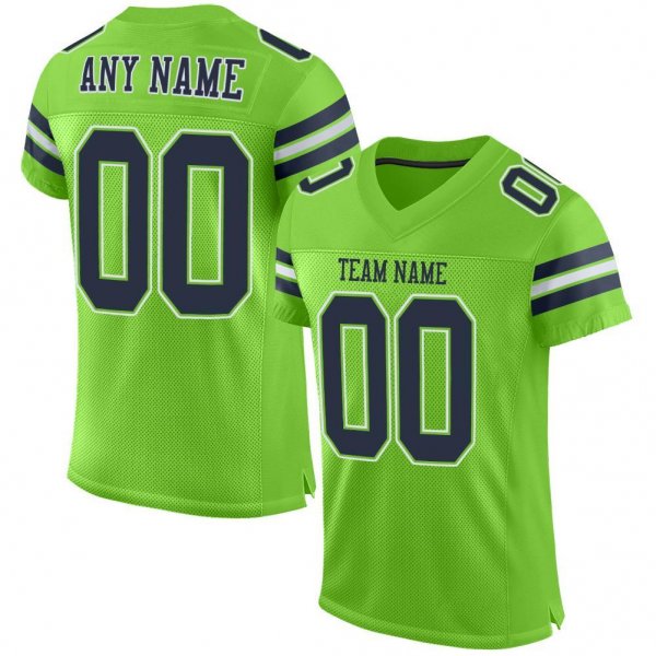 Preschool Custom Neon Green Navy-White Mesh Authentic Football Jersey