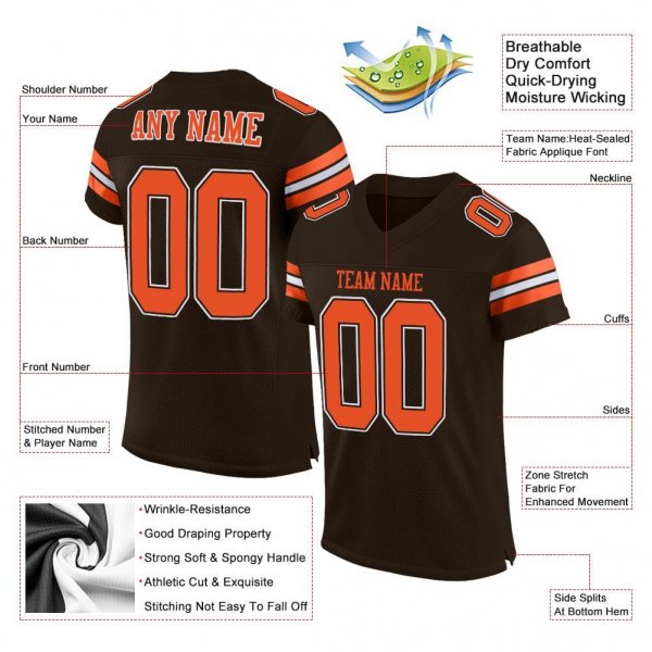 Kid's Custom Brown Orange-White Mesh Authentic Football Jersey