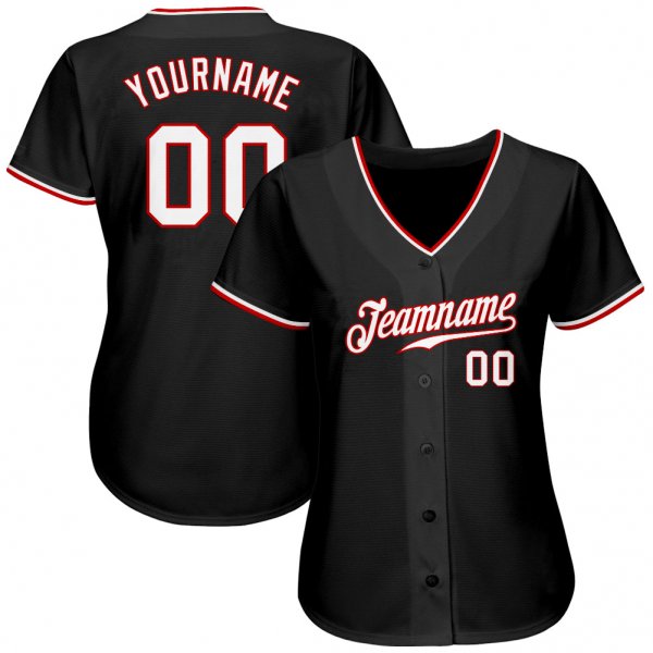 Kid's Custom Black White-Red Authentic Baseball Jersey