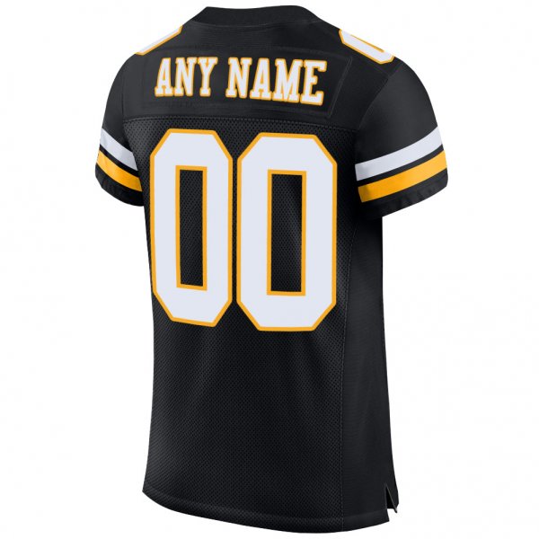 Women's Custom Black White-Gold Mesh Authentic Football Jersey