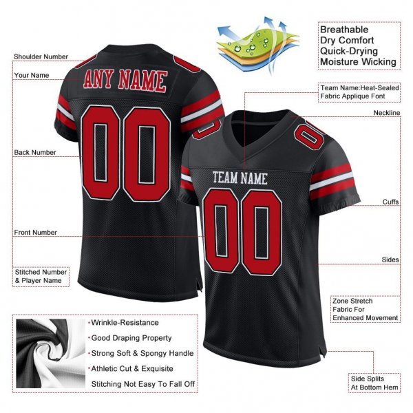 Preschool Custom Black Red-White Mesh Authentic Football Jersey