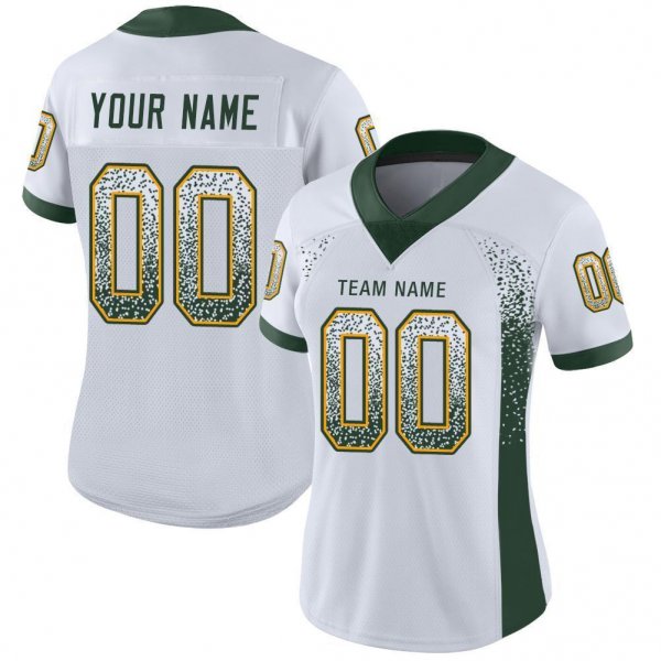 Men's Custom White Green-Gold Mesh Drift Fashion Football Jersey