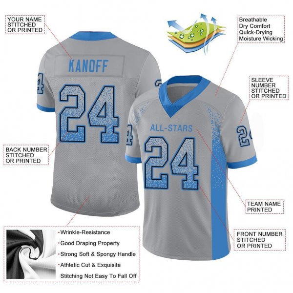 Men's Custom Light Gray Powder Blue-Black Mesh Drift Fashion Football Jersey